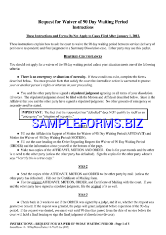 Oregon Request for Waiver of 90 Day Waiting Period Form pdf free