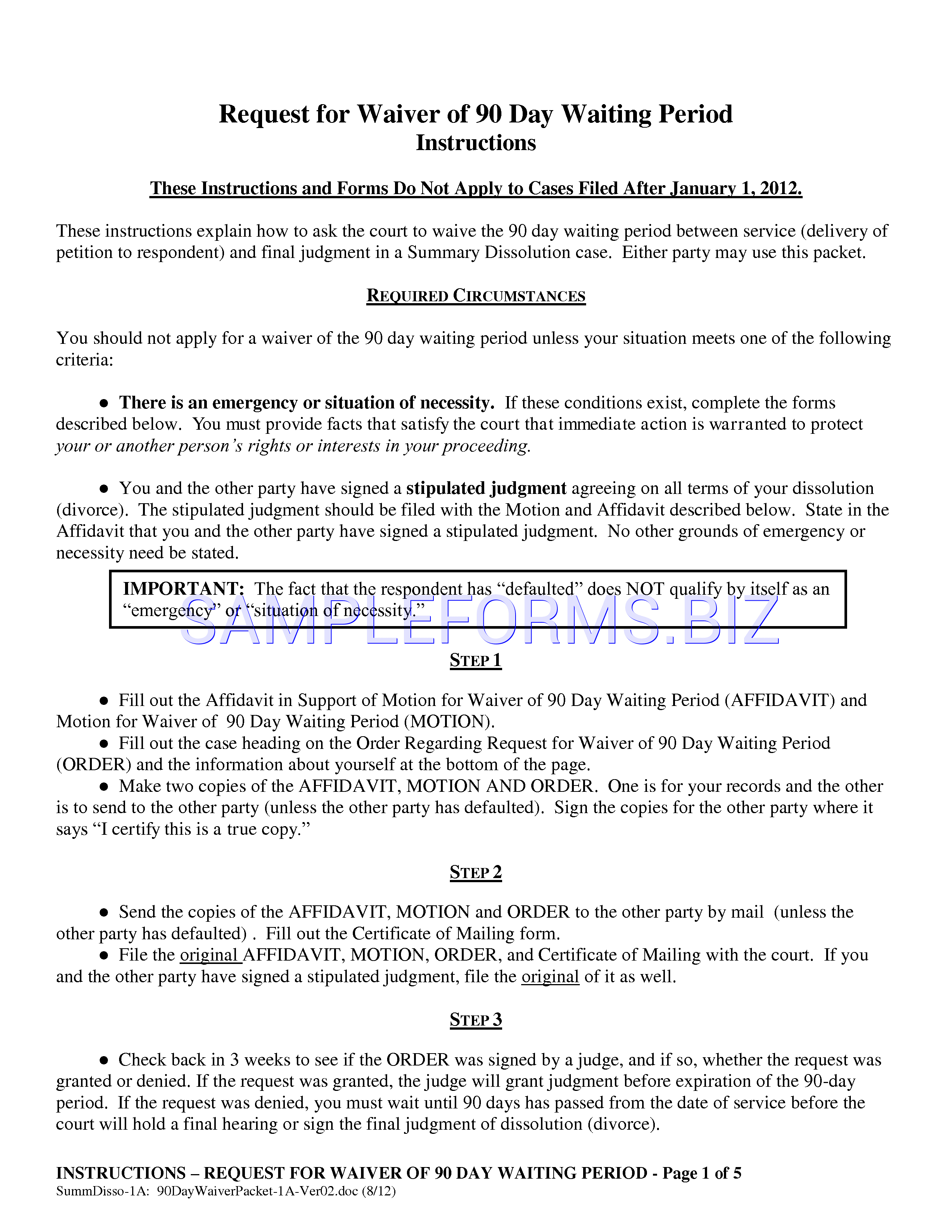 Preview free downloadable Oregon Request for Waiver of 90 Day Waiting Period Form in PDF (page 1)